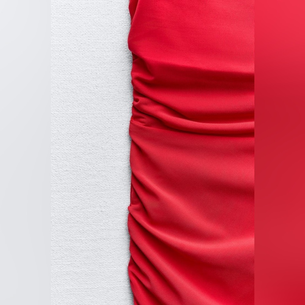 NWT. Zara Intense Red Draped Lingerie-Style Midi Dress. Size S. - Picture 9 of 14